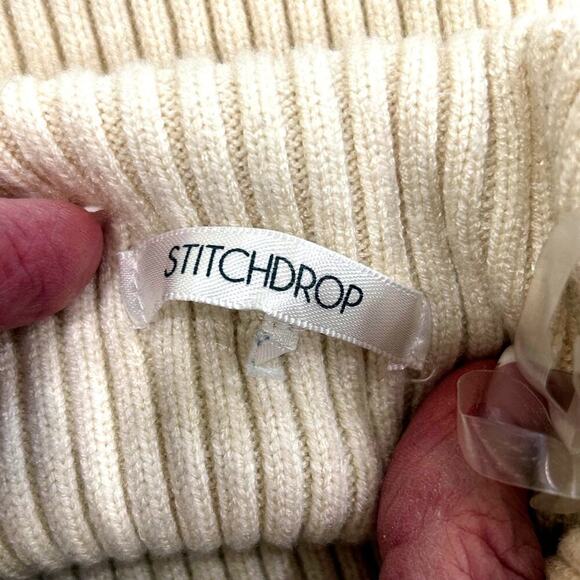 Stitchdrop Ribbed Black Cream Striped Mock Neck Midi Sweater Dress - Picture 7 of 9